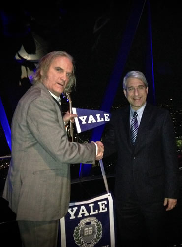 Sid shakes with 23rd President of Yale University Peter Salovey after the CPs play a Yale fundraiser at The Gherkin on January 20, 2014.