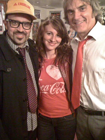 Robert Haeker Jessett & the totally cool Anne Gilpin of the great London band Morton Valence say hello to Sid backstage, August 2012