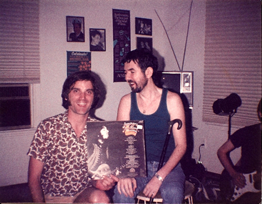 The late great Ronnie Lane signs a solo LP for mega-fan Sid Griffin of the Long Ryders, July 1986.