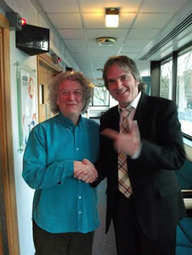 Two showbiz legends, Slade great Noddy Holder with ageing NME cover boy Sid Griffin, April 2010.