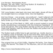 Live Review: Manchester Music Monday, 5th July 2004: The Long Ryders @ Academy 3 by Mark Richardson