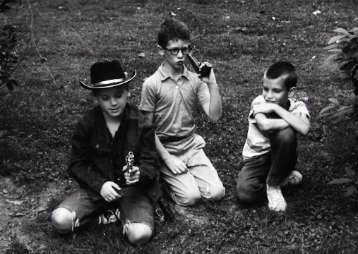 Sid Griffin dressed in Dastardly Dan black on left, high school bass playing pal in centre, and on right local Kentucky lad who ended up playing Cathedral organ in Germany at a huge Lutheran church!