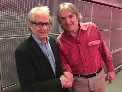 On Feb 13, 2017 the great British director and humanitarian Ken Loach greets Sid Griffin at BBC TV in London moments before they appear on a panel together.