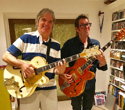 Russ Tolman, now a fine solo act and then leader of the top band True West, rocks out on a Gretsch guitar with Guess Who at their first face to face meeting in over a decade, July 21, 2018, in London.