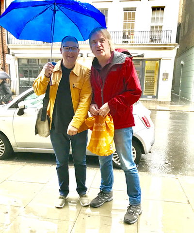 Two Louisville natives in London, August 16, 2018. On left David Grubbs, now a professor at Brooklyn College (CUNY), once leader of the brilliant Squirrel Bait and the avant-garde Gastr del Sol. David digs Indian food too. 