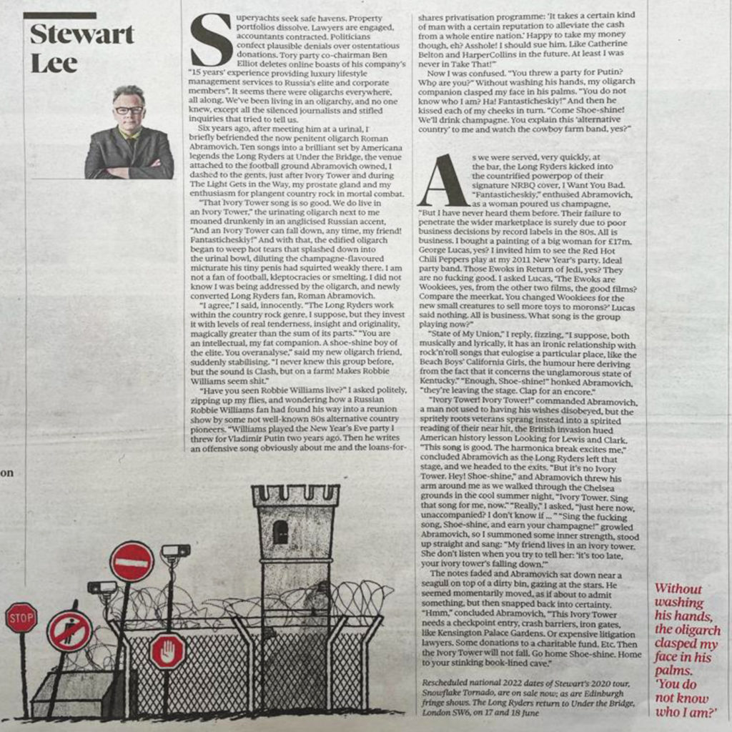 Stewart Lee Opinion column from The Observer on Sun, March 6, 2022