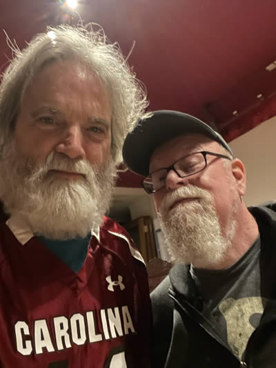 Here is Our Hero with Grammy Award winner Steve Cooley in London in May 2022. Steve is also from Louisville, Kentucky and was a flat picker with the Dillards for years. To say Steve Cooley knows acoustic roots music is the understatement of the century! Note both these dudes have some serious Santa Claus facial hair! 