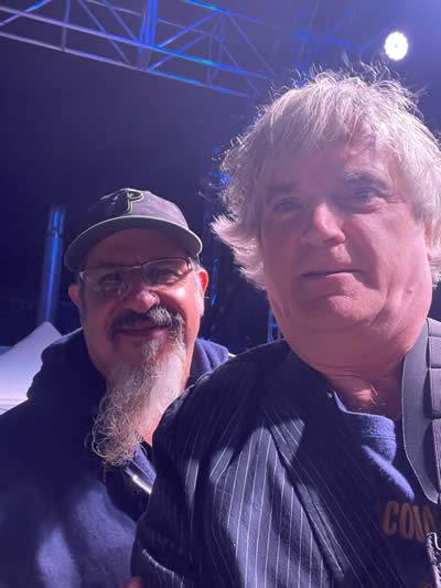 Steve Berlin, the great sax man in Los Lobos, on deck with Sid after playing two songs with the Long Ryders during the Sirius XM Outlaw Country cruise on November 5, 2022.