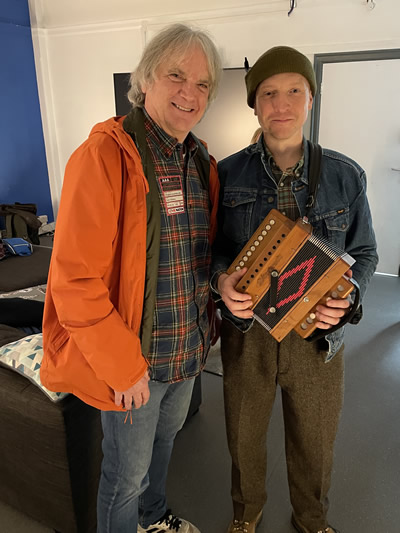 Here are two native Kentuckians. Our Hero on left and Americana/c&w star Tyler Childers on the right. At Islington Assembly  Hall on Feb 11, 2023. They had much to talk about and were surprised to find they  knew some of the very same Picker’s back home